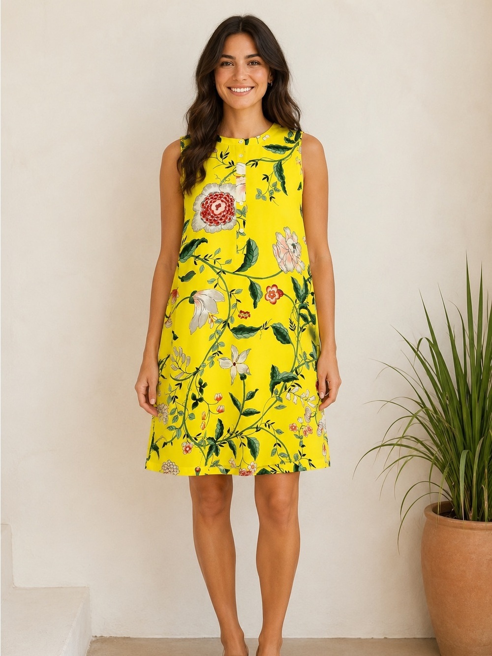 LOFT NWT Yellow Mixed Floral Print Sleeveless Shift Dress Size Medium Summer